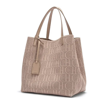 High Quality Craft Large Capacity Handbag Ladies Shoulder Bag Fashion Classic New Pure Color Outer Pocket Ladies Handbag