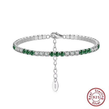 Fashion 3mm Bezel Setting Colorful 4A Cubic Zirconia Tennis 925 Sterling Silver Adjustable Bracelet for Women SB192
