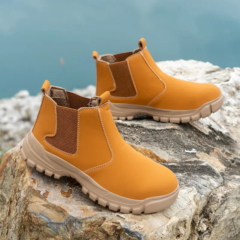 Ultralight Slip On Men Work Boots Safety Steel Toe Comfortable Shoes Kevlar Insoles Industrial Outside Waterproof Working Boots