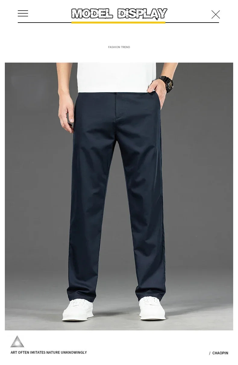 Thin Men Bamboo Summer Pants Casual High Quality Business Classic Fashion Stretch Slim Formal Straight Trousers Black Gray Khaki