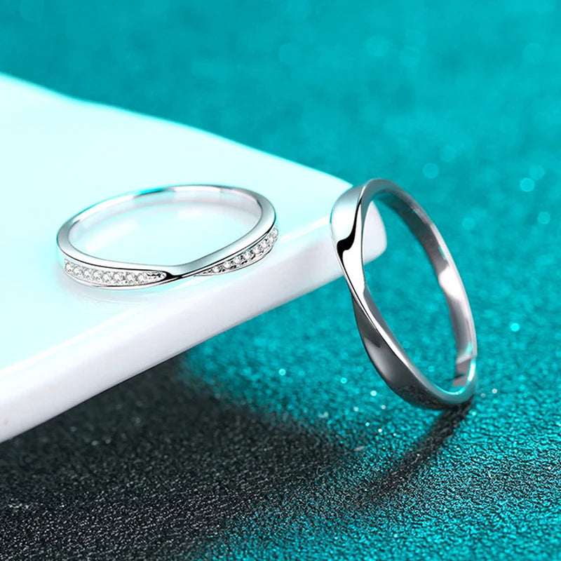 100% 925 Sterling Silver Moissanite Ring for Women Men Couple Ring Valentine's Day Gift White Gold Plated Unisex Band
