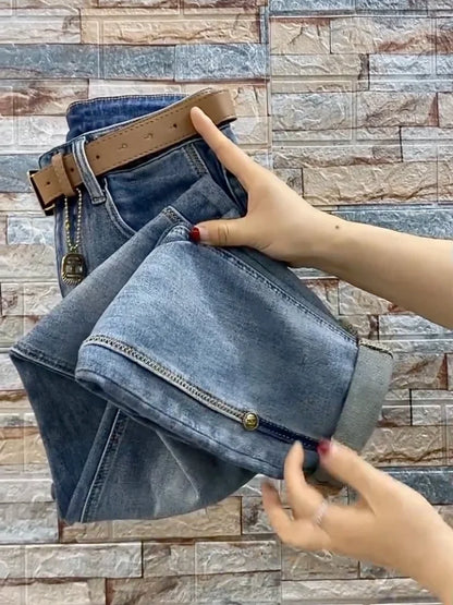 High Waist Straight Jeans Loose Fit Stretch Haren Denim Pants
