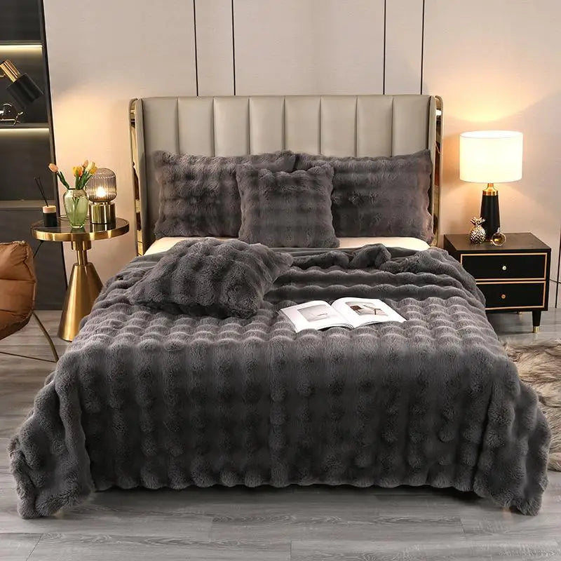 Super Soft Bubble Rabbit Velvet Blankets Multi Purpose All Seasons Air Conditioning Plush Blanket Solid Sofa Cover for Home