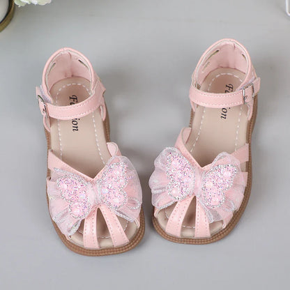 Shine Children Sandals for Girls Butterfly Cute Designer Kids Shoes Peep-toe Korean Style 2023 Summer New Soft Breatheable Chic
