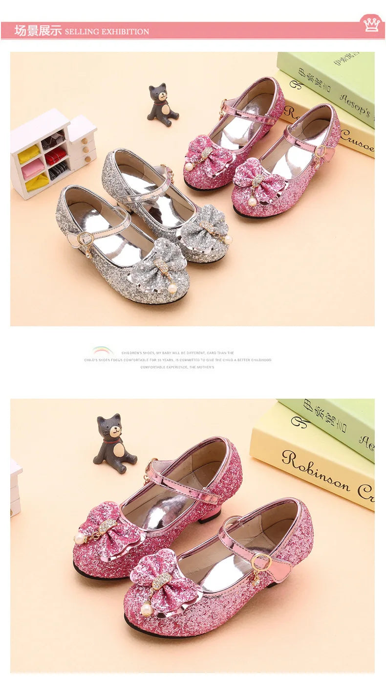 New Children Shoes Girls High Heel Princess Dance Sandals for Girls Kids Shoes Glitter Soft Leather Fashion Party Dress Wedding