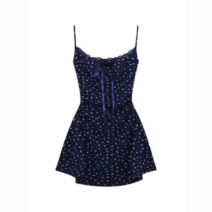 Sweet Spicy Strappy Mini Bodycon Dress Beach Cover-Up for Women Fashionable Fall New Arrivals French Floral Print Waist-Defining