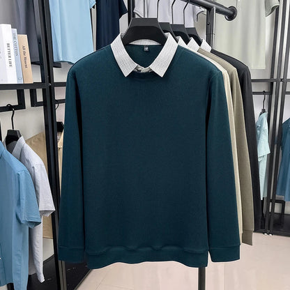 High End Brand Men's Striped Lapel Fake Two Piece Polo Shirt Designer Autumn Winter Fashion Business Simple Versatile Men's Wear