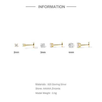 1Piece 925 Sterling Silver Labret Lip Ring Zircon Ear Studs Earrings For Women 2/3/4mm Tragus Cartilage Piercing Jewelry