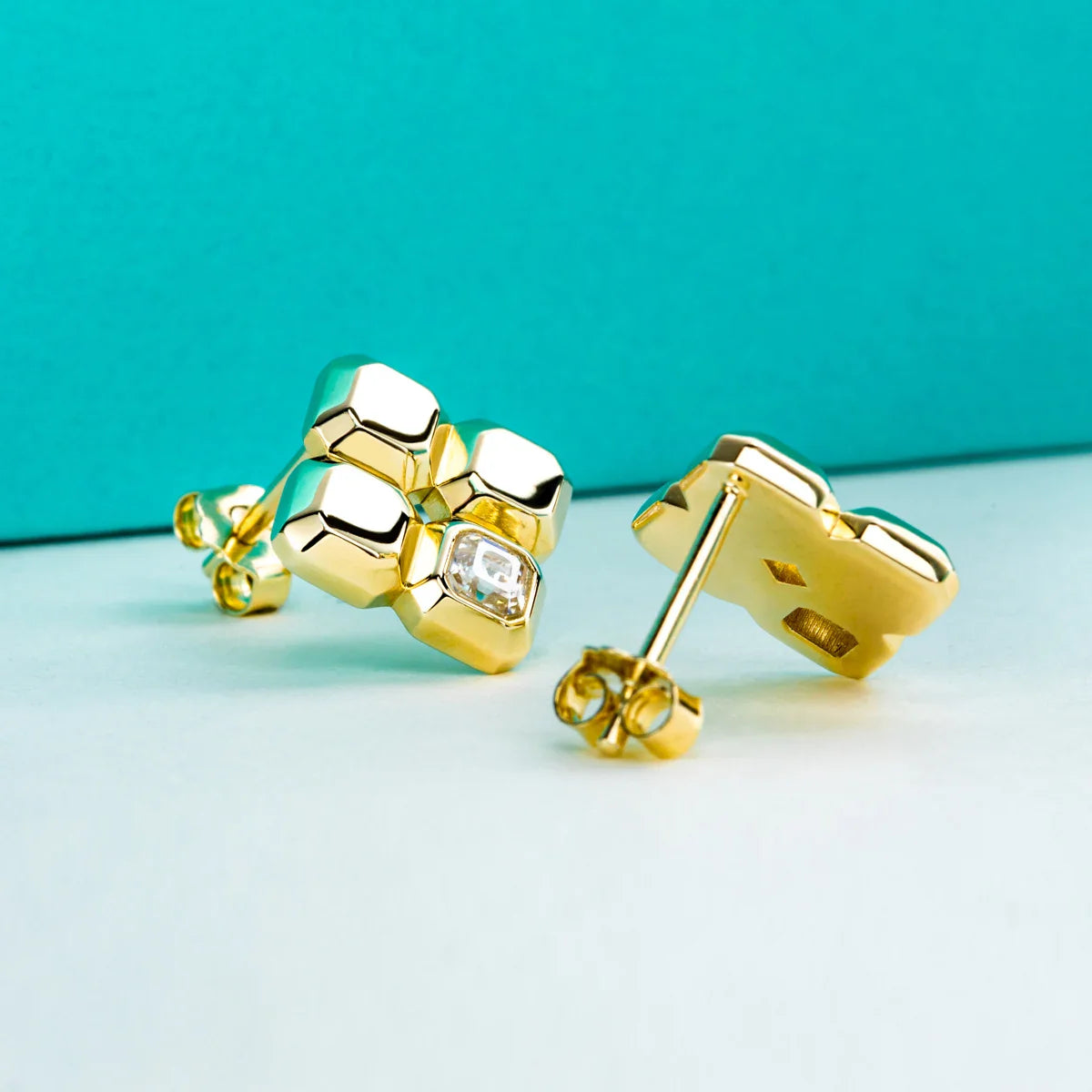 Asscher Cut Moissanite Stud Earrings Yellow Gold Plated Moissanite Earrings For Women Fine Jewelry Wholesale