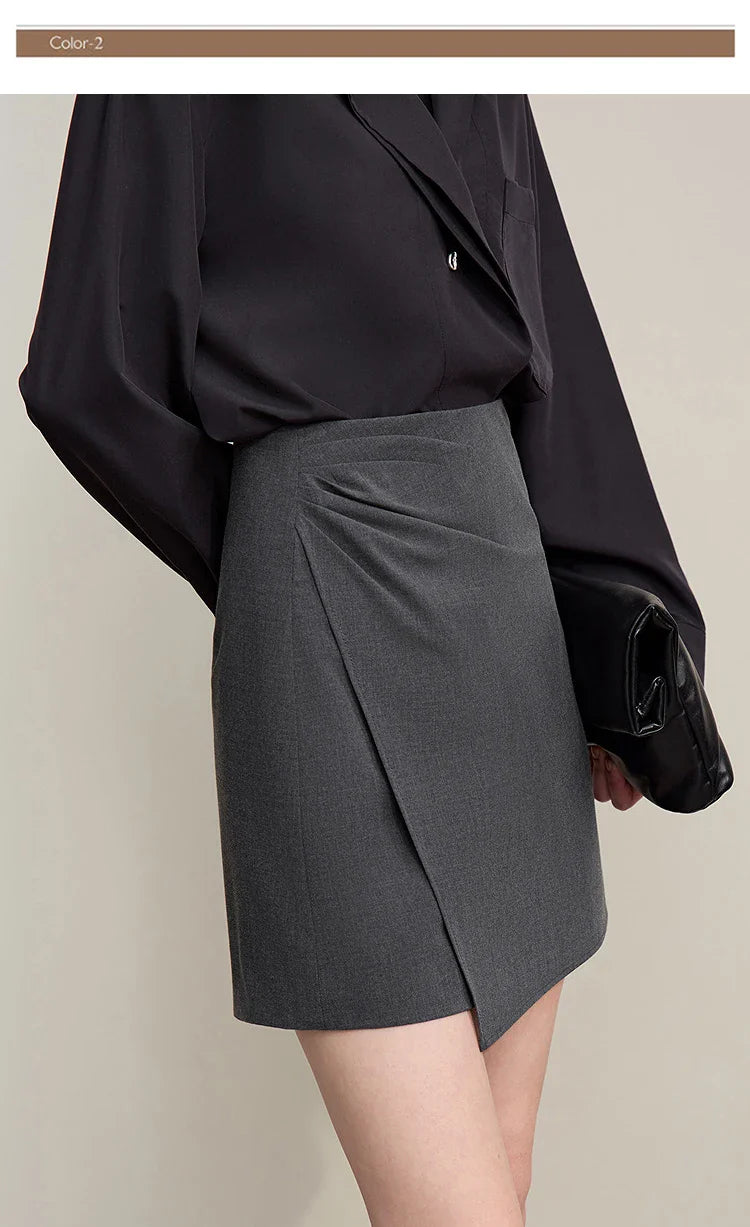 Mini Skirt 2026 Spring New Asymmetrical Pleated Short A-Line Skirt Commuter Solid Color Versatile Women's Clothing 12611004