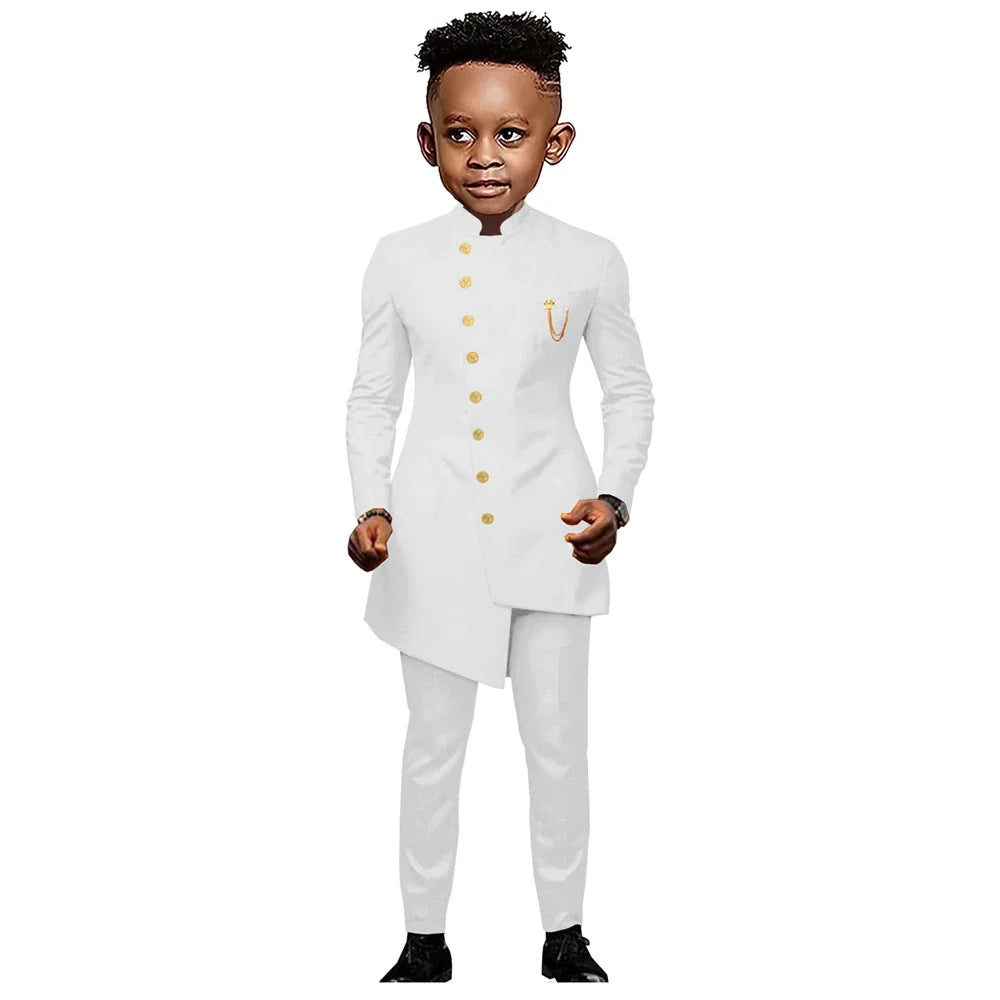 2025 Hot White Suit Set for Children 3T-14, Half Stand Formal Suits Tuxedo Pants Communion Jacket Trousers Party Outfit Kids