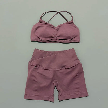 2 Piece Vision Gym Set Women Yoga Crop Top High Waist Scrunch Seamless Shorts Fitness Bra Sport Suit Sportswear Workout Set