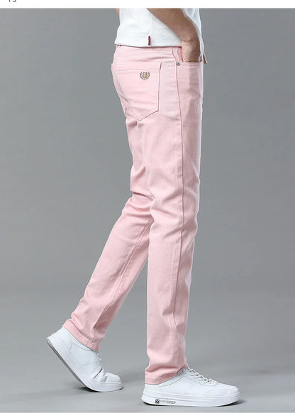 Straight Fashion Men's Jeans Solid Color Casual Business Stretch Washed Denim Trousers Breathable Streetwear Trendy Male Pants