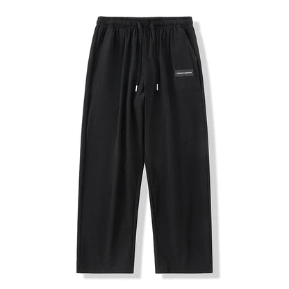 Men Drawstring Casual Pants Loose Drape Wide-leg Athleisure Pants Men Summer Thin Quick-drying Trousers Ice Silk Straight Pants