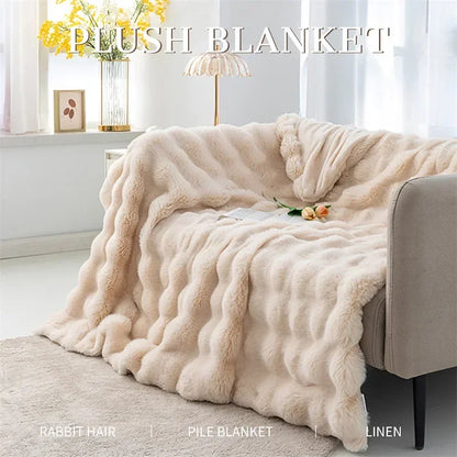 Cozy Rabbit Hair Bubble Velvet Blanket for Napping Soft Fuzzy Plush Bed Cover Sofa Throw Blanket All Season Warmth
