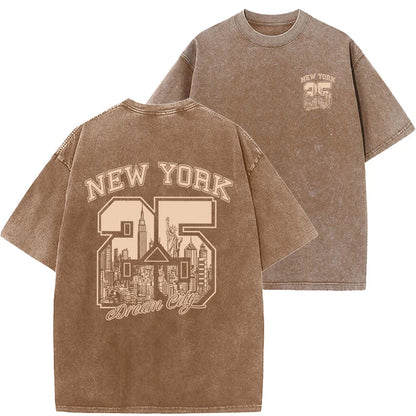 New York City Funny Print  Woman T Shirts Summer Vintage Washed Cotton Breathable Tee Shirt Fashion Casual Home Tshirt