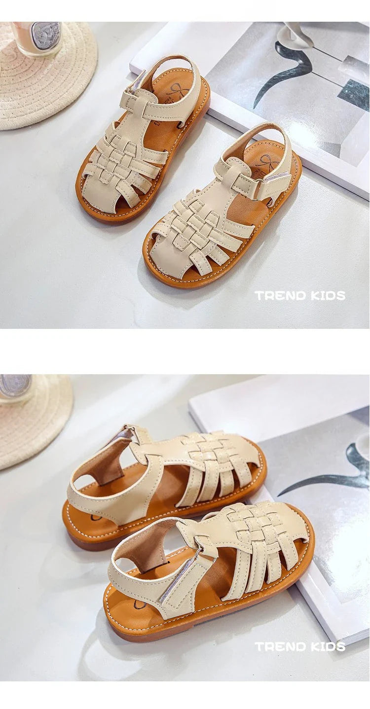 Toddler Sandals for Boys Cut outs Leather Shoes 2026 Summer Brand New Gladiator Sandals Weave Baby Boy Beach Shoes Flats H05096