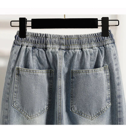 Casual Plus Size Denim Shorts Woman Boyfriend Loose Wide Leg Jeans Short Pants Midi Bermudas Elastic High Waisted Shorts Women