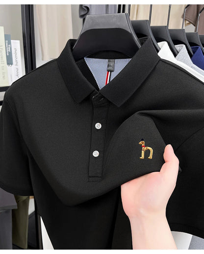 High end luxury brand short sleeve polo shirt summer new trend cute dog embroidery design T-shirt casual Korean golf men's wear