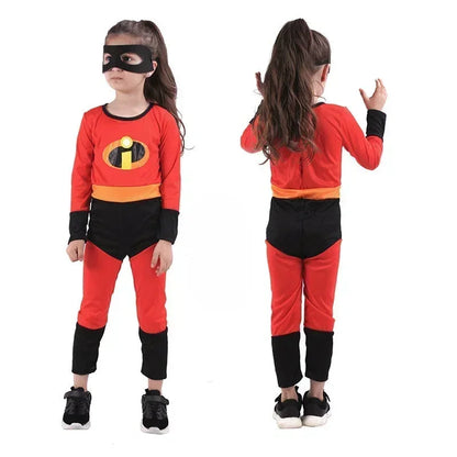 Anime Girl Mr Incredible 2 Cosplay Costume Gilr Halloween Costumes Boy Superhero Fancy Dress Up Red Jumpsuit with Mask