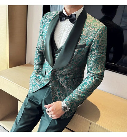 Spring 2025 Men's British Style Business Casual Three-Piece Suit Vest Trousers High-Density Jacquard Wedding Dress