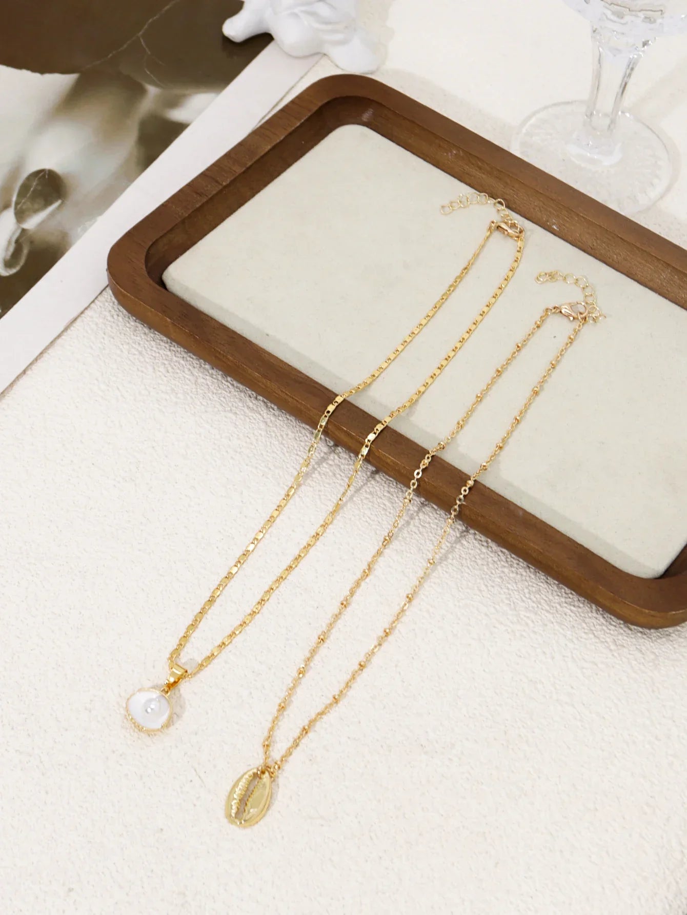 Vintage Shiny Shell Starfish Pendant Necklace for Women Simple Multilayer Thin Chain Choker Bridal Neck Jewelry