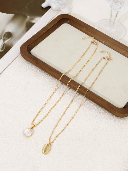 Vintage Shiny Shell Starfish Pendant Necklace for Women Simple Multilayer Thin Chain Choker Bridal Neck Jewelry