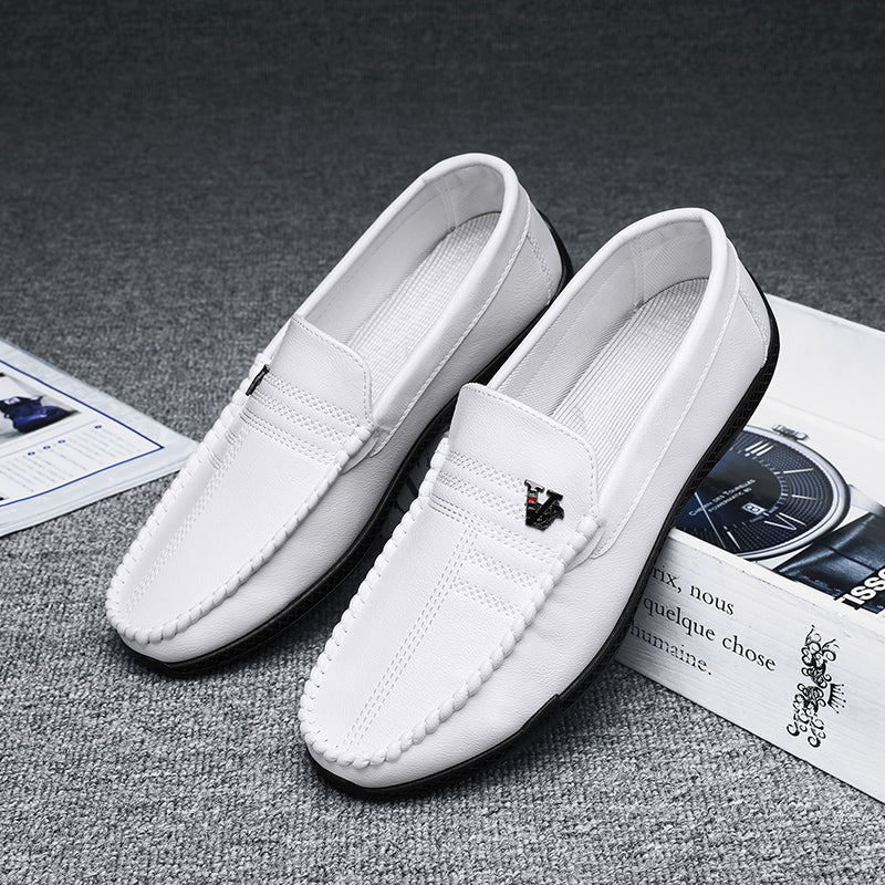 New White Black Leather Men Casual Shoes Luxury Brand Formal Dress Shoes Designer Men Loafers Breathable Slip on Driving Shoes