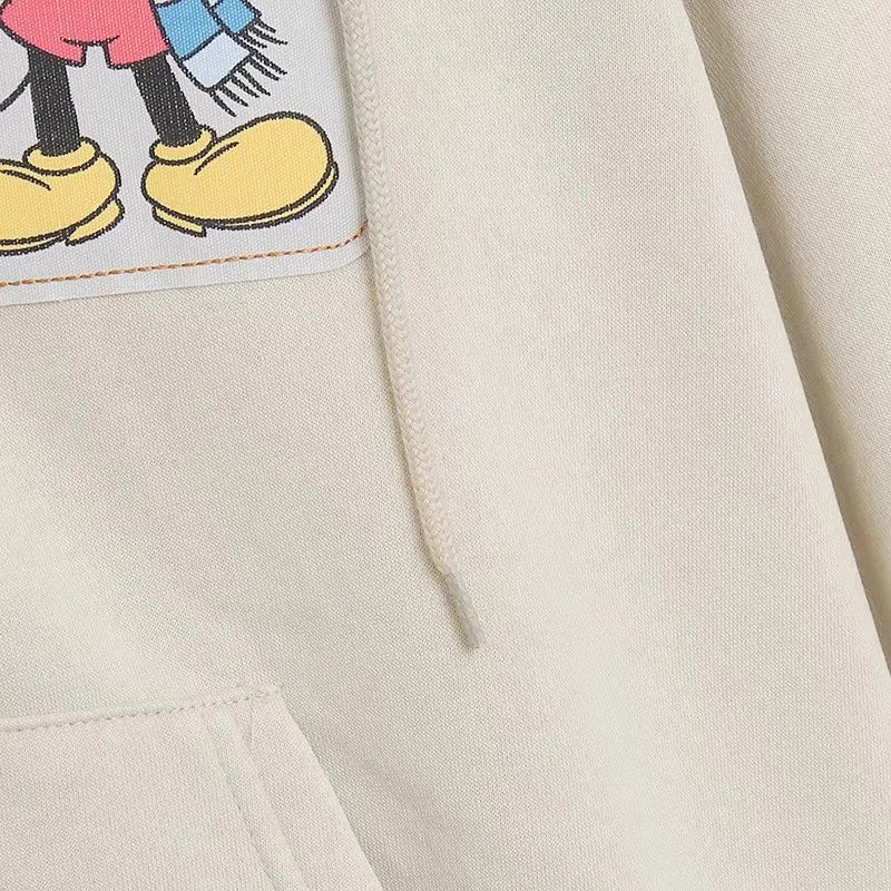 Mickey Mouse Family Patch Letter Cartoon Print Fleece Sweatshirt Jacket Unisex Women Hooded Zip Up Jumper Tops