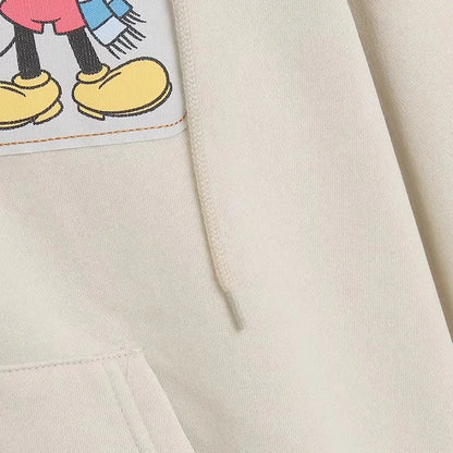 Mickey Mouse Family Patch Letter Cartoon Print Fleece Sweatshirt Jacket Unisex Women Hooded Zip Up Jumper Tops
