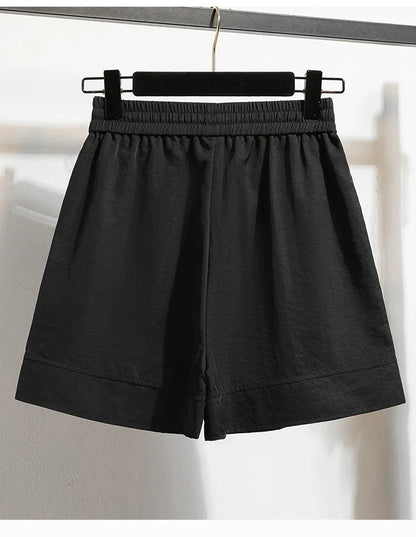 Plus Size Summer Shorts For Women 2025 Summer Ice Silk Drawstring Large Size Loose Shorts Women Korean Streetwear Shorts Female