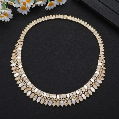 Luxury Dubai Bridal Jewelry Set For Women Wedding Party Shell Zirconia Jewelry Set Twisted Branch Design
