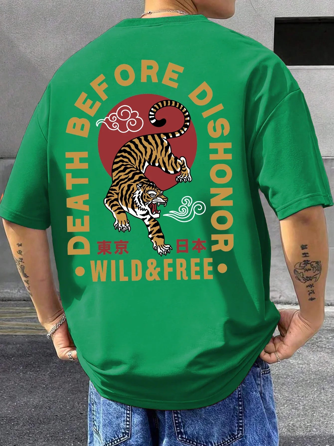 Tiger Letter Print Casual Commute 
 Mans Tshirt Fitting Breathable Tee Shirt Leisure Comfort Tee Clothing Round Neck Tops