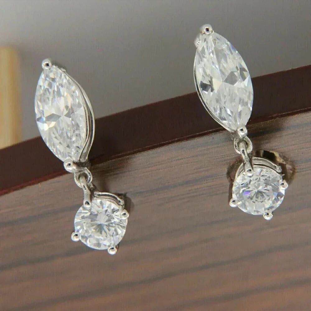 1.6cttw Marquise/Round Cut Moissanite Drop Earrings for Women 925 Sterling Silver Lab Diamond Stud Earrigs with Certificate