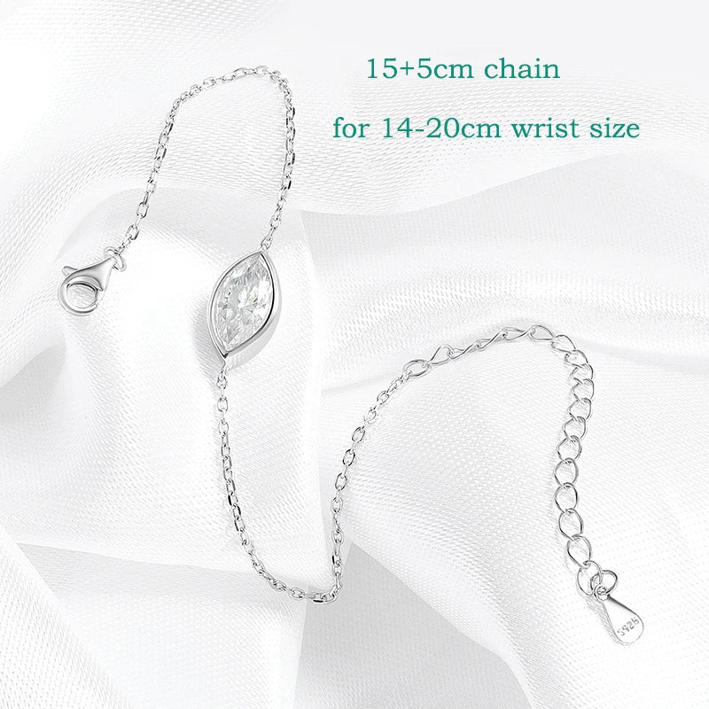 1CT 2CT Marquise Cut Moissanite Bracelets for Women 15-20cm Chain Adjustable Lab Diamond Jewelry 925 Sterling Silver
