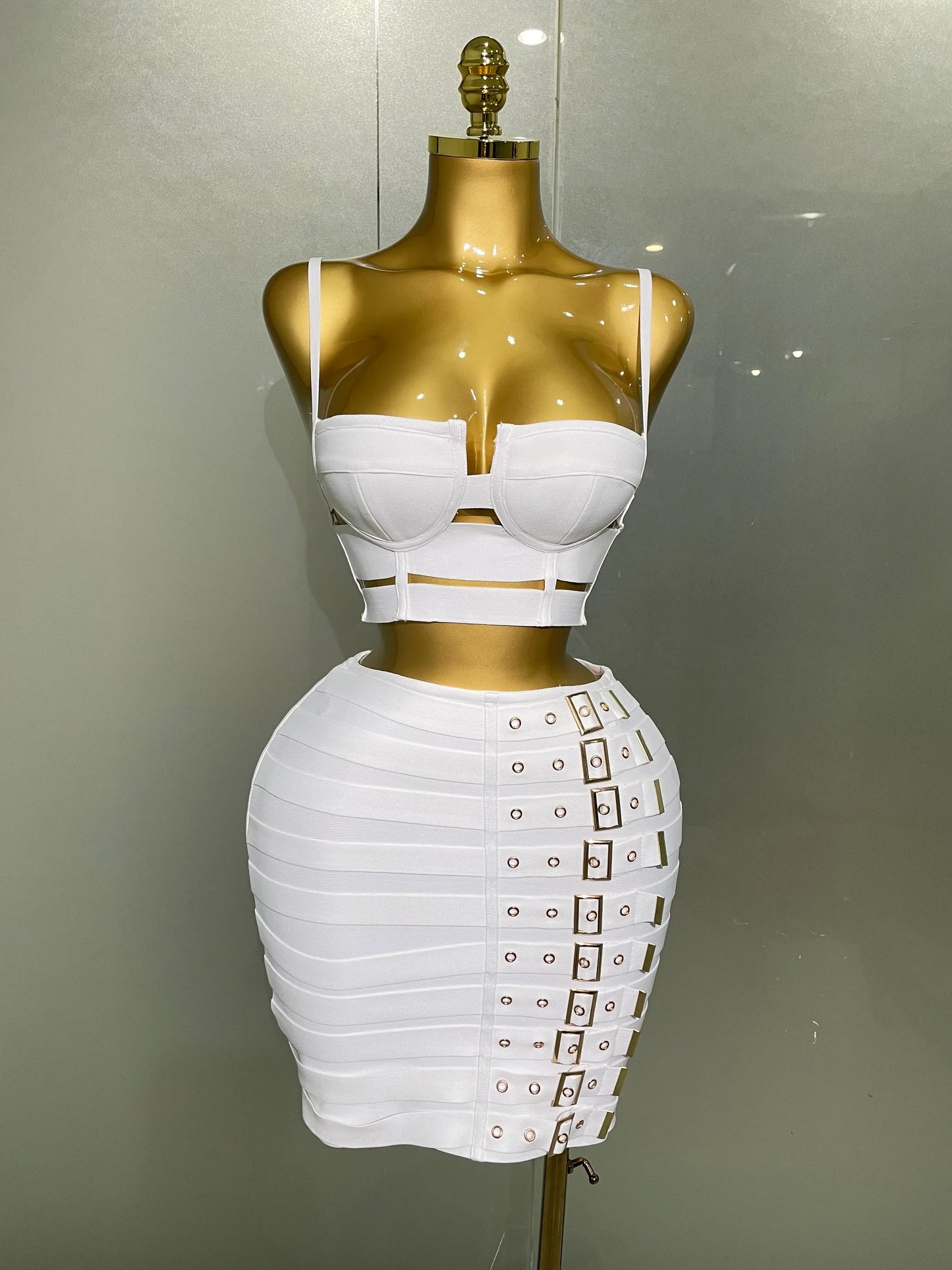 High Quality Women Sexy Bandage Tops Fashion Pencil Skirts Set Nightclub Party Celebrate Women's Set