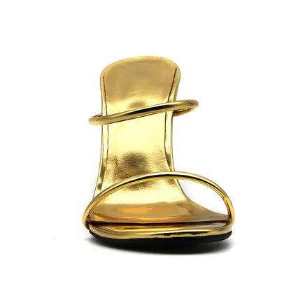 Big Gold Chain Peep Toe Tiger Teeth Heel Sandals 2024 New Fashion Silvery Beach Party Outdoors Women's Slippers Size 35-43