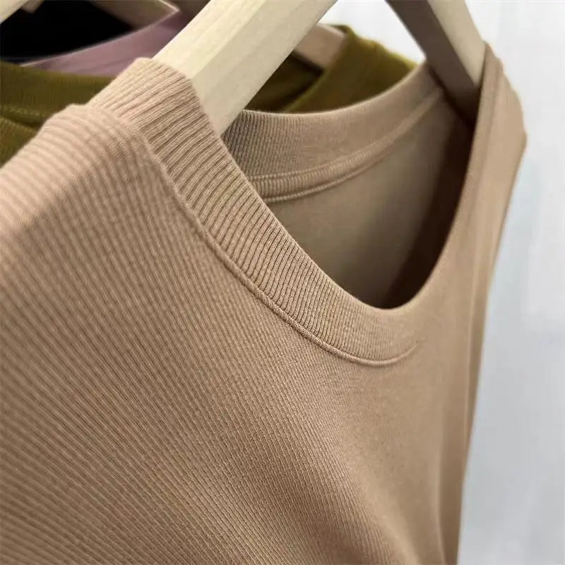 Outono Escritório Senhora Básica Gola Redonda Slim T-Shirt Feminina Cor Sólida Multicor Tendência Versátil Casual Top Manga Longa Elástico Canelado