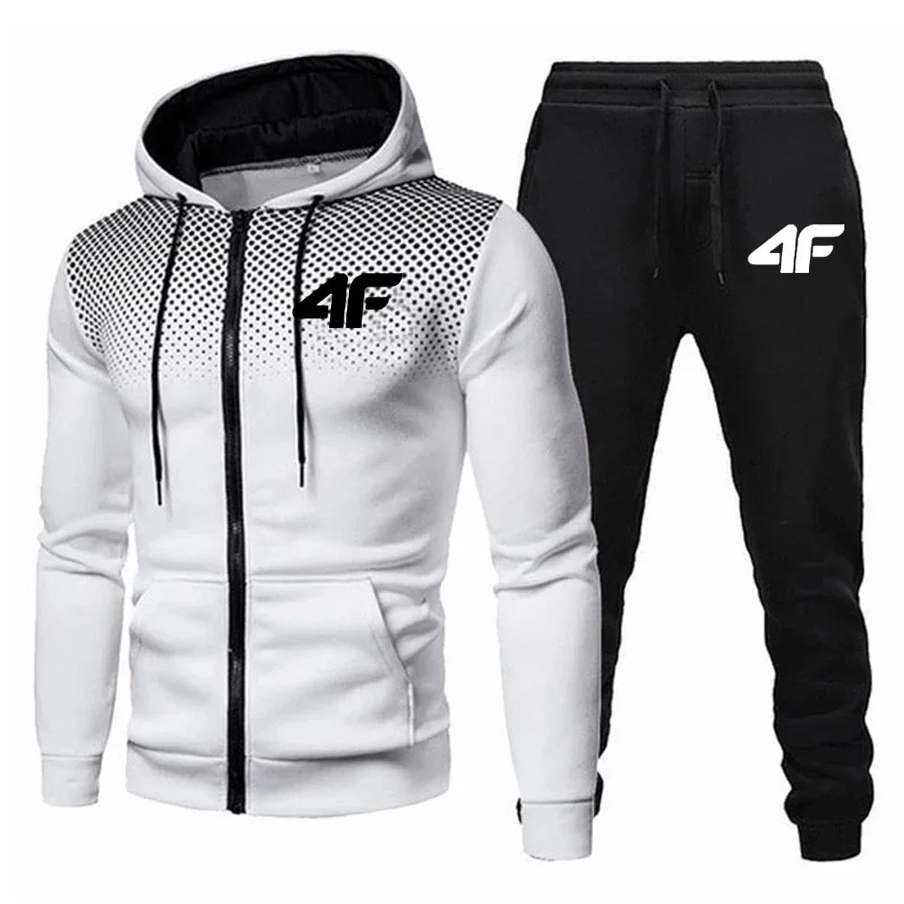 Autumn Winter Mens Tracksuit Jogging Sweatpants 2 Piece Set Sport Zipper Jacket+Running Trousers Suit Casual Printing Clothing