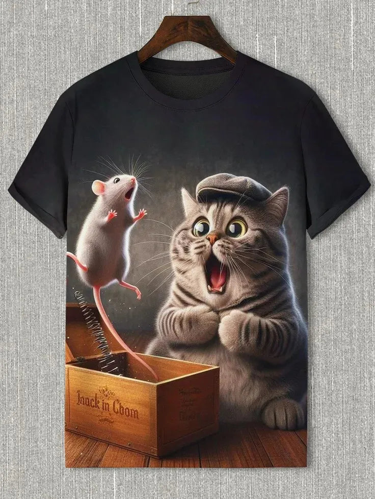 Men's Animal Funny Cat Printed T Shirt Short Sleeve Tees Tops 3D Print O-Neck Shirts Party Summer Casual Men's Clothing Apparel