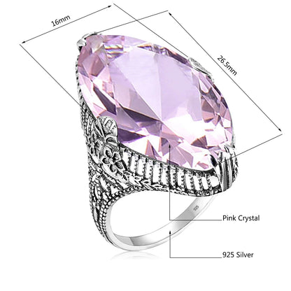 Marquise Stone Amethyst Ring 925 Antique Silver For Women Trend Luxury Party Jewelry Birthstone Gems Unique Handmade Gift