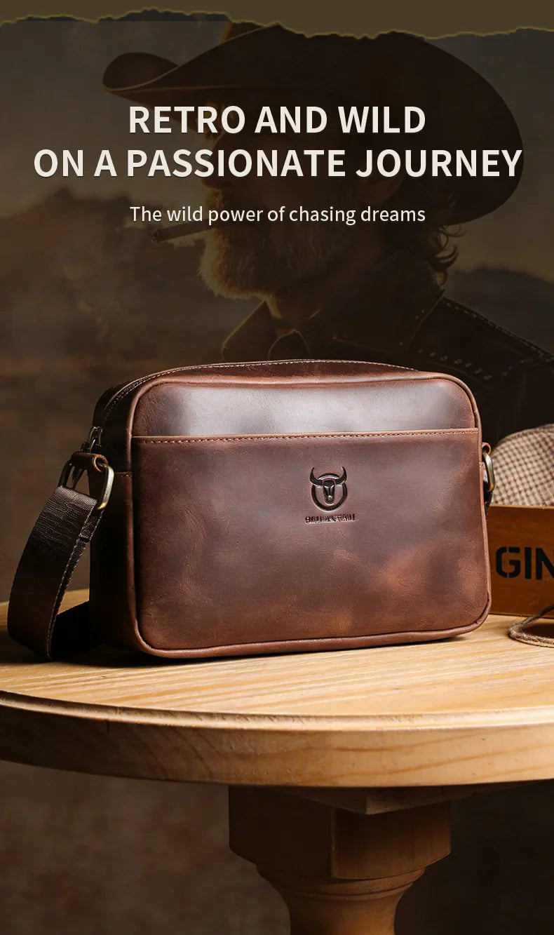 Crazy Horse Leather Men's Fashion Bag New Large-capacity Single Shoulder Cross-body Bag With Casual Men's Bag