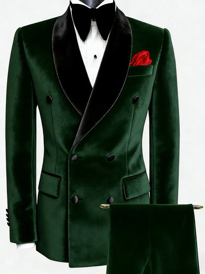 Man Velvet Slim Fit Suits 2 Pieces Dancing Wear Handsome Classic Suit Set For Men Wedding Birthday Outfit Plus Size Party Tuxedo