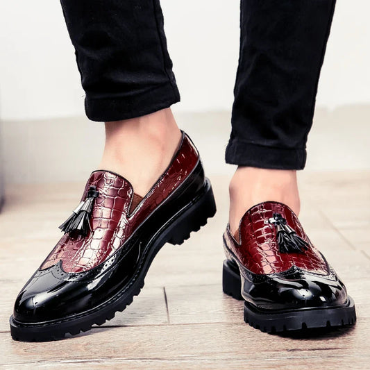 2024 new lazy man slip-on bean shoes men's business casual crocodile print 46 large size fringed leather shoes men