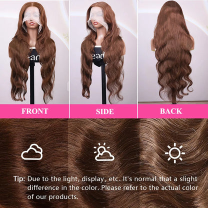 200 Density 30 38Inch Chocolate Brown Body Wave Human Hair Wigs Brazilian 13x6 HD Lace Frontal Wigs #4 Color 13x4 Lace Front Wig