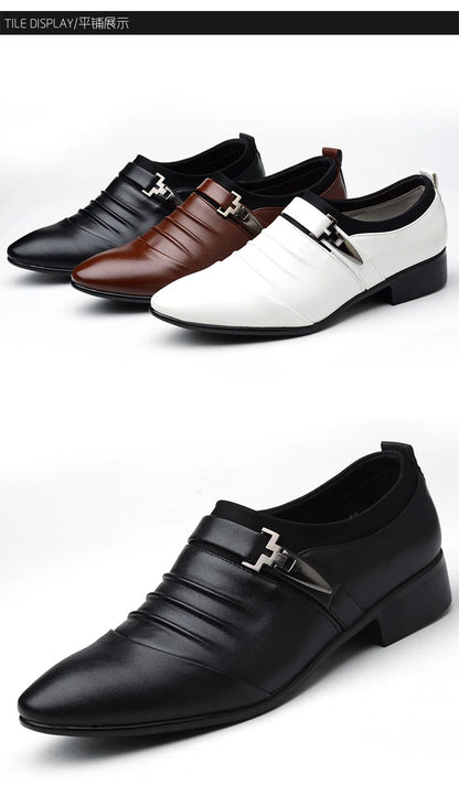 Classic White Men Dress Shoes 2024 Casual Business Leather Shoes for Men Point Toe Wedding Formal Shoes Men Size 46