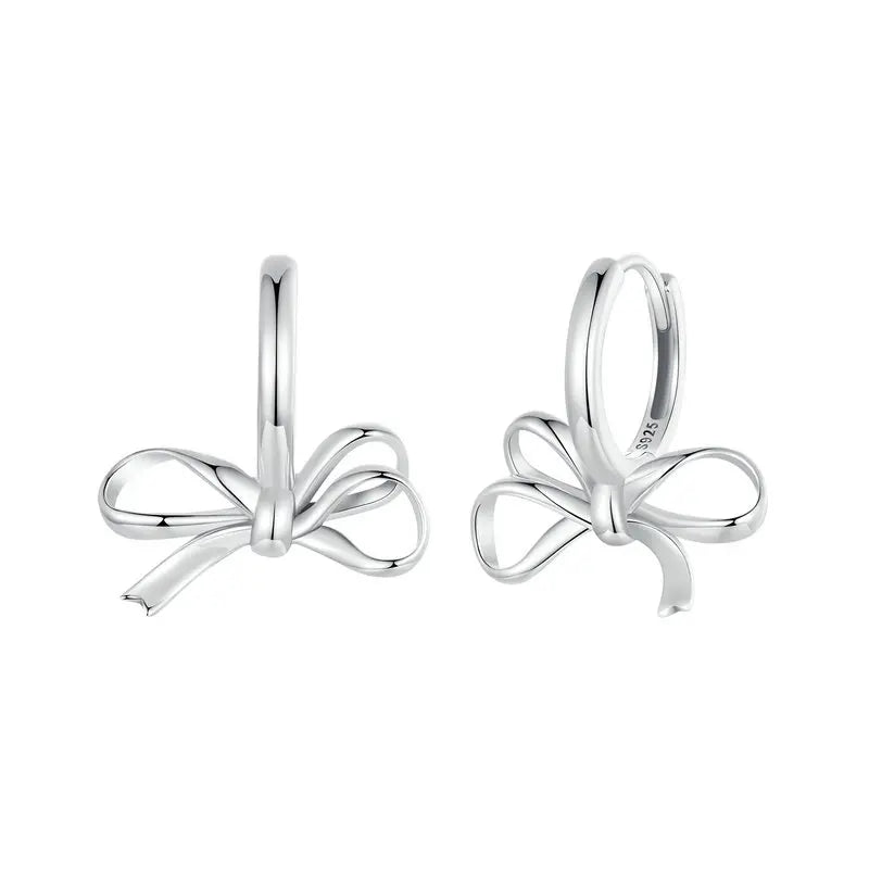 Gold Bowknot Ear Buckles, 925 Sterling Silver Hypoallergenic Classic Trend Hoop Earrings for Women Fine Jewelry SCE1752