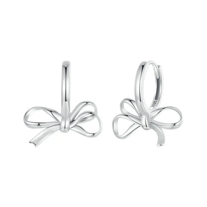 Gold Bowknot Ear Buckles, 925 Sterling Silver Hypoallergenic Classic Trend Hoop Earrings for Women Fine Jewelry SCE1752