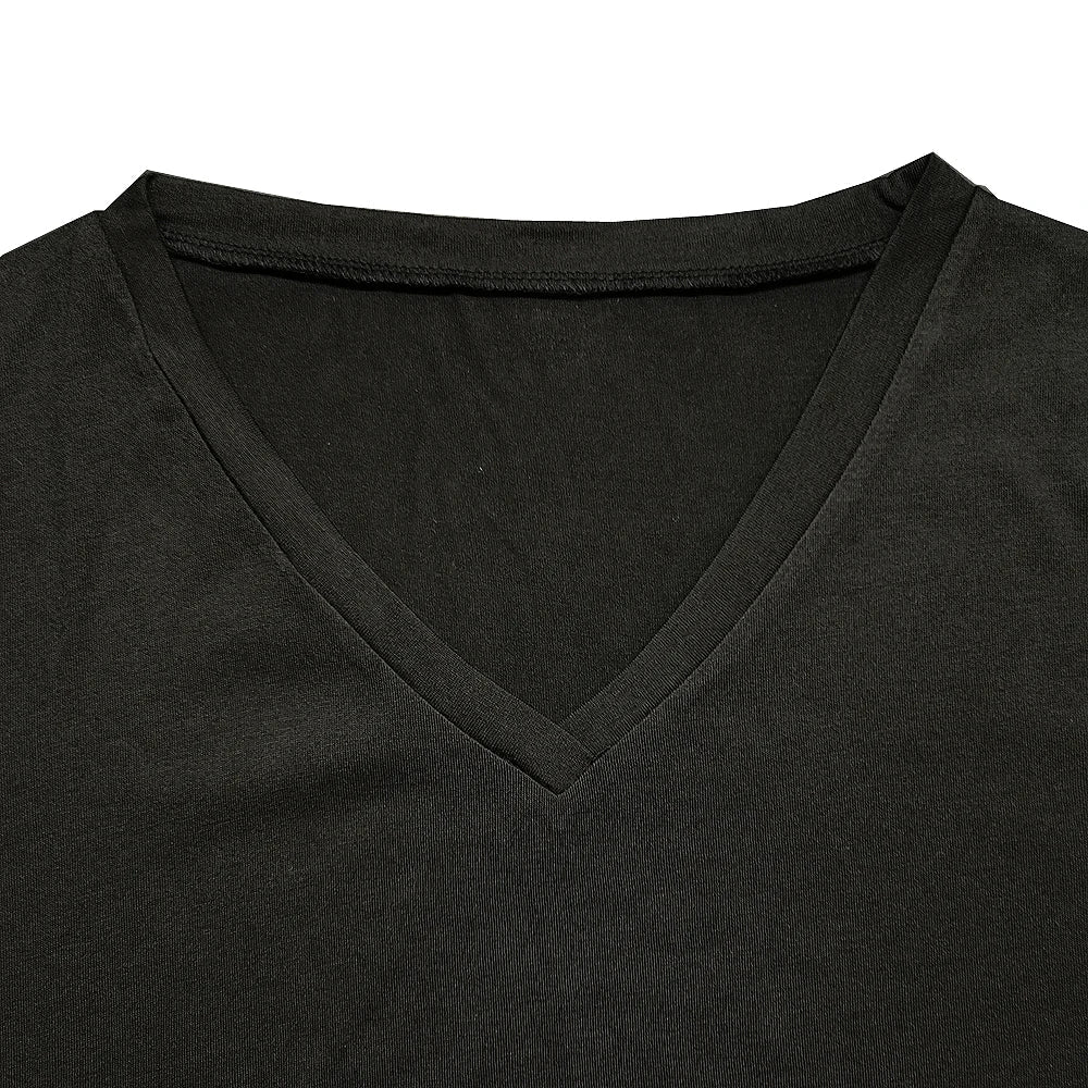 Summer solid color blouse V-neck short sleeve loose T-shirt hem arc women clothes