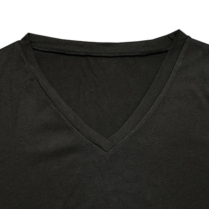 Summer solid color blouse V-neck short sleeve loose T-shirt hem arc women clothes